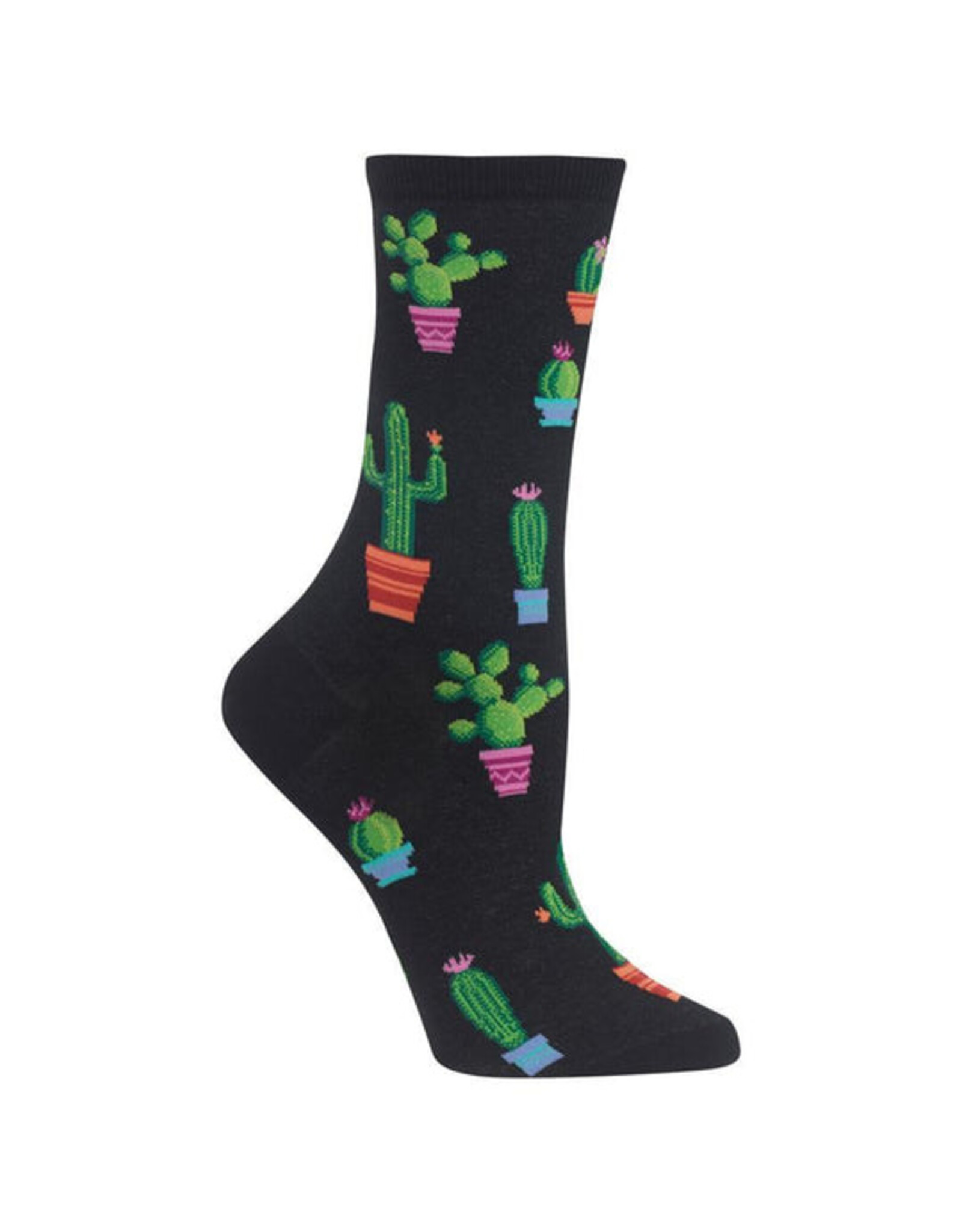 Potted Cactus Womens Crew Socks Black