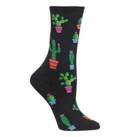 HOTSOX Potted Cactus Womens Crew Socks Black