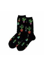 HOTSOX Potted Cactus Womens Crew Socks Black HOTSOX Potted Cactus Womens Crew Socks Black