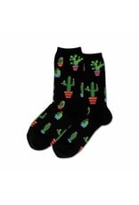 Potted Cactus Womens Crew Socks Black