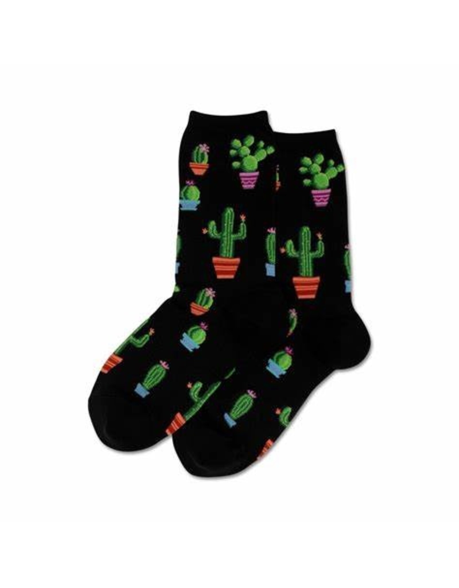 Potted Cactus Womens Crew Socks Black