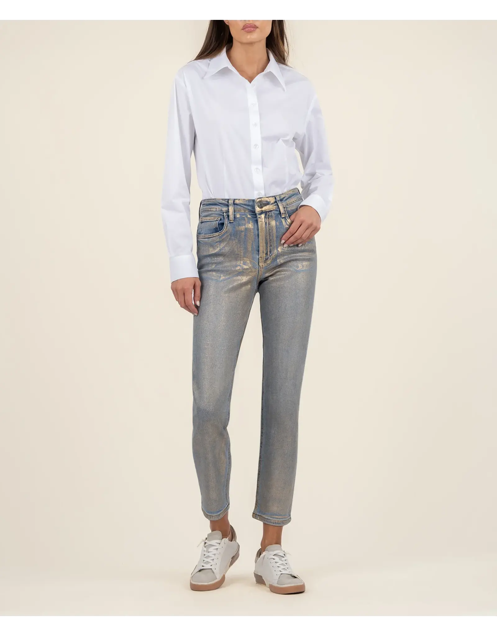 Kut from the Kloth / STS Blue KUT Rachael Coated High Rise Mom Jean - Metallic Gold