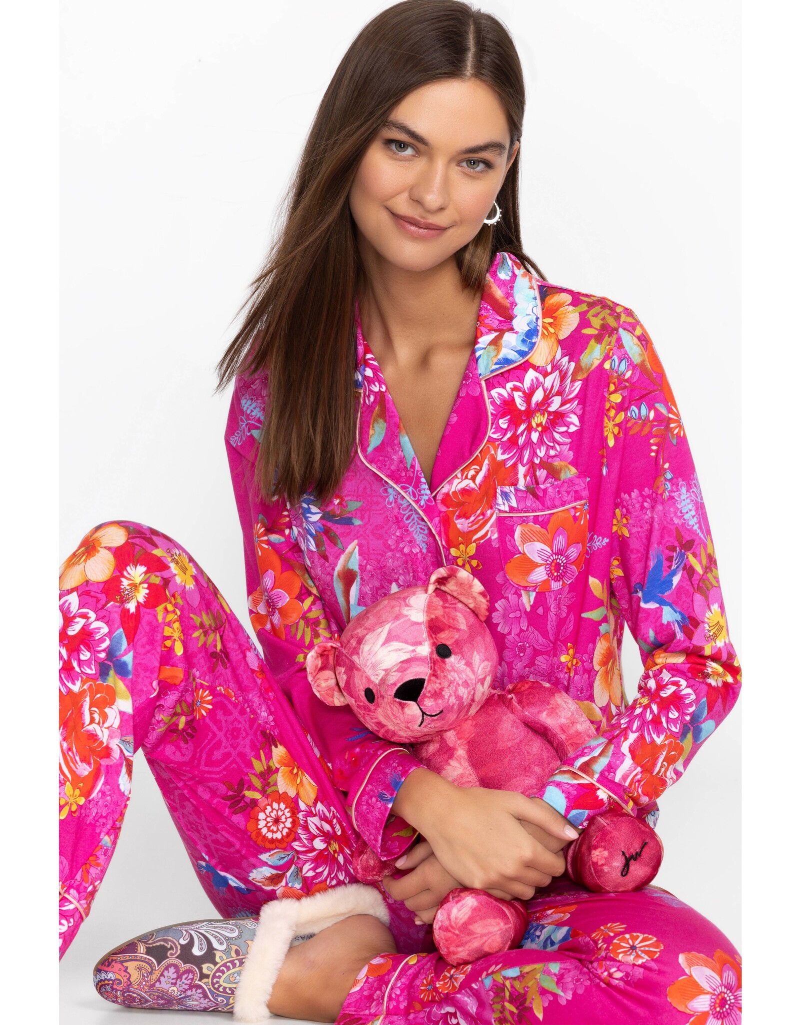 Johnny Was Johnny Was Pink Printed Velvet Bear - Pink Sylvie