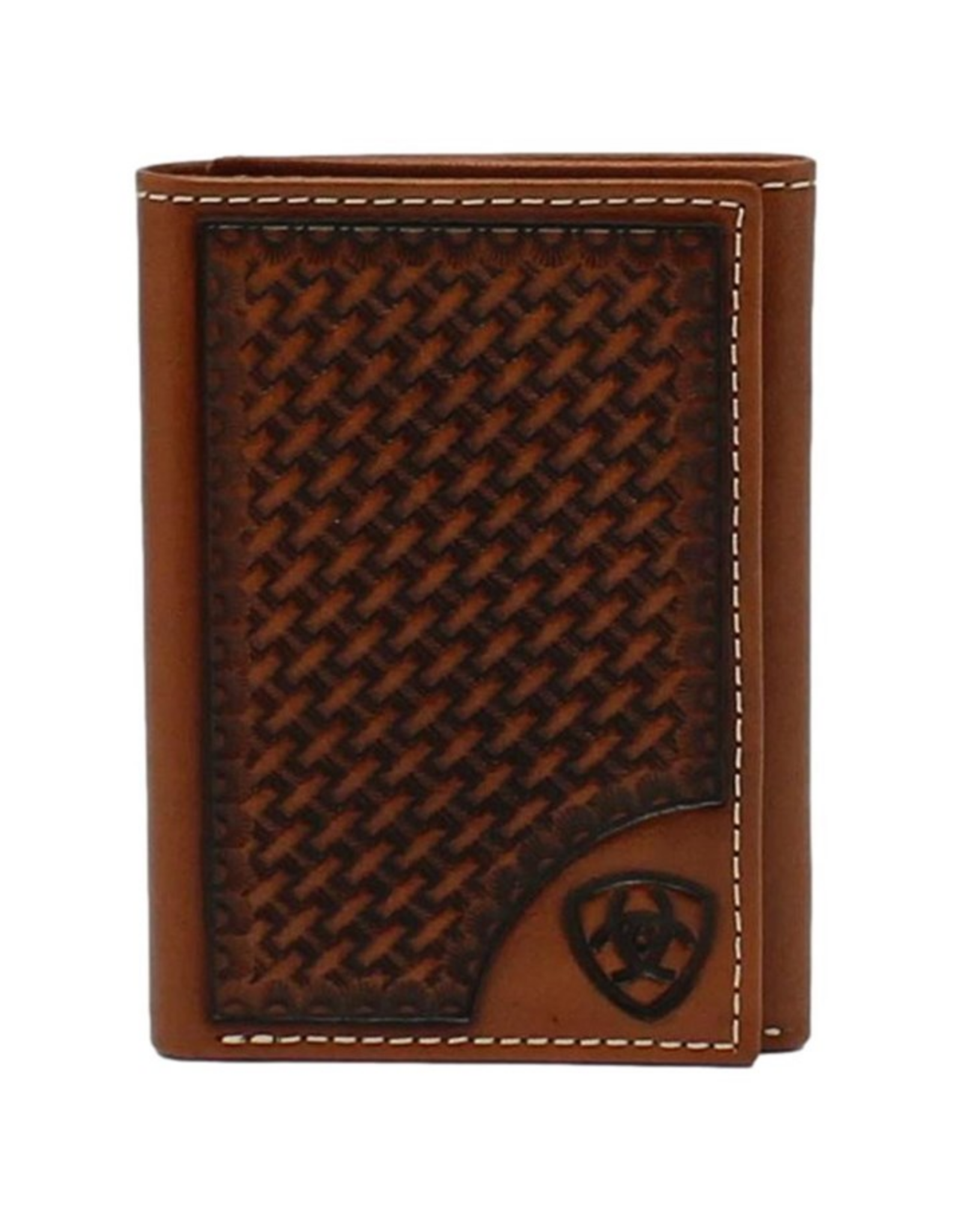 Ariet Trifold Basket Weave Shield Tan Wallet
