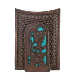 Nocona Brown Embossed with Turquoise Inlay Money Clip and Wallet
