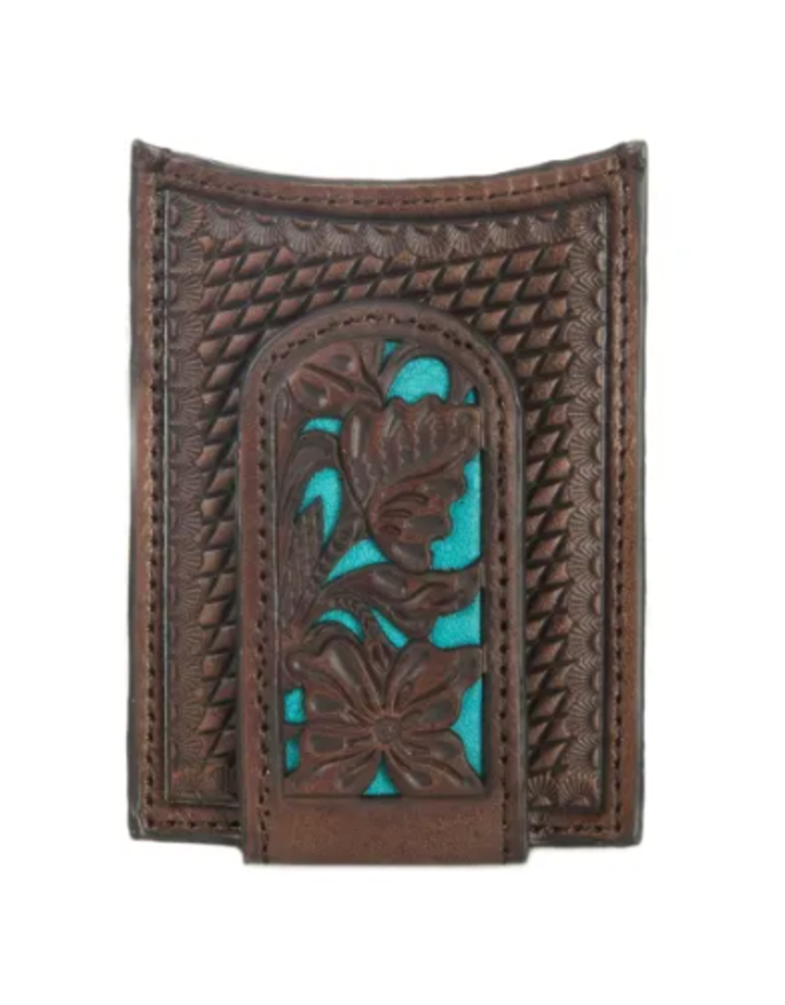 Nocona Brown Embossed with Turquoise Inlay Money Clip and Wallet
