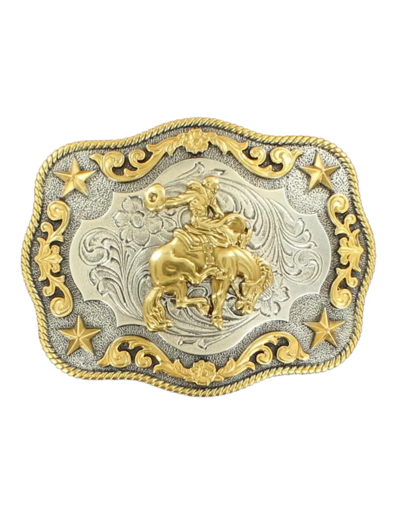 Nocona Saddle Bronc Silver and Gold Belt Buckle