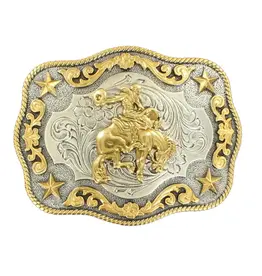 Nocona Saddle Bronc Silver and Gold Belt Buckle