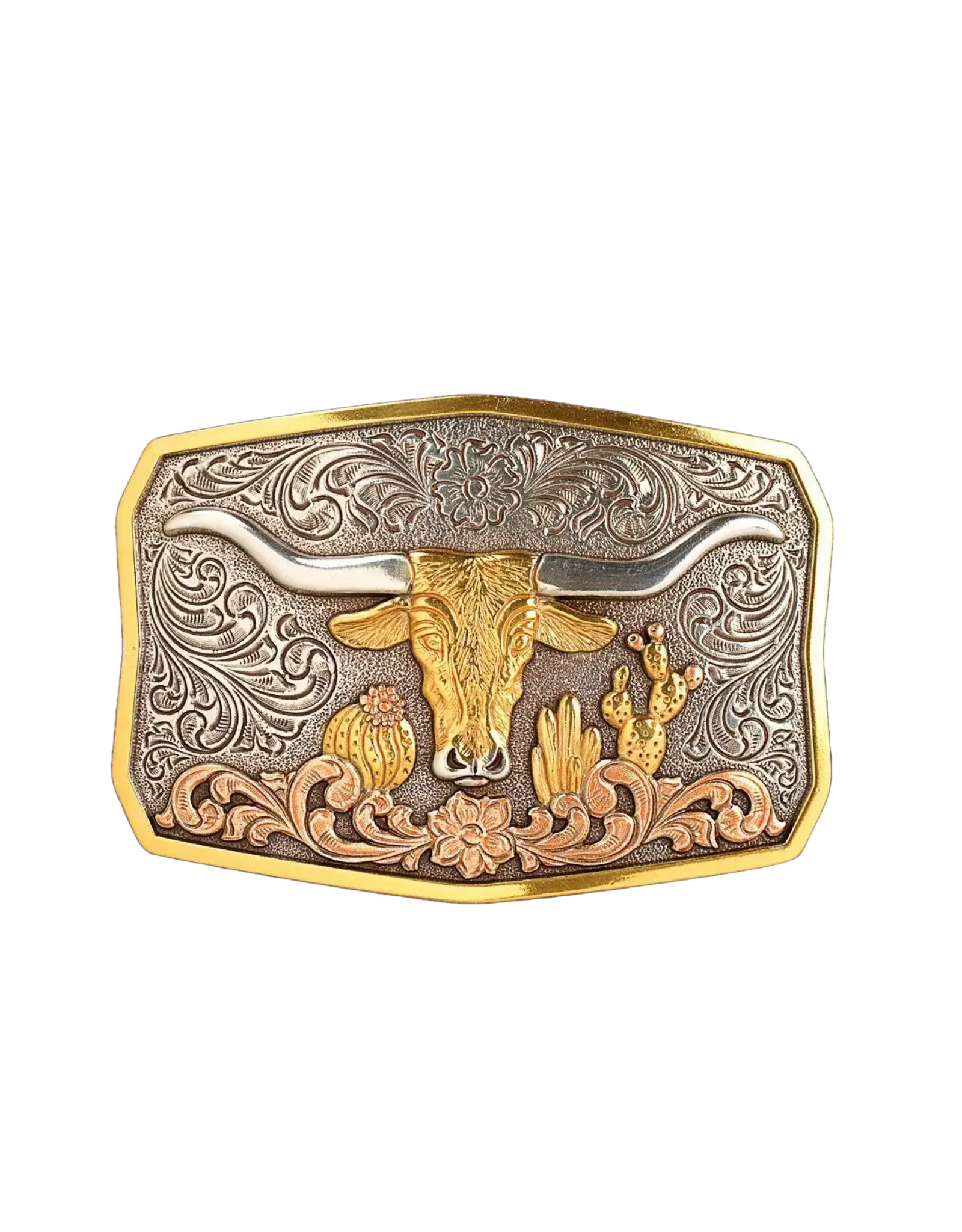Nocona Longhorn Cactus Gold & Silver Buckle