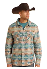 Rock & Roll Denim Turquoise Aztec Jacquard Shirt Jacket