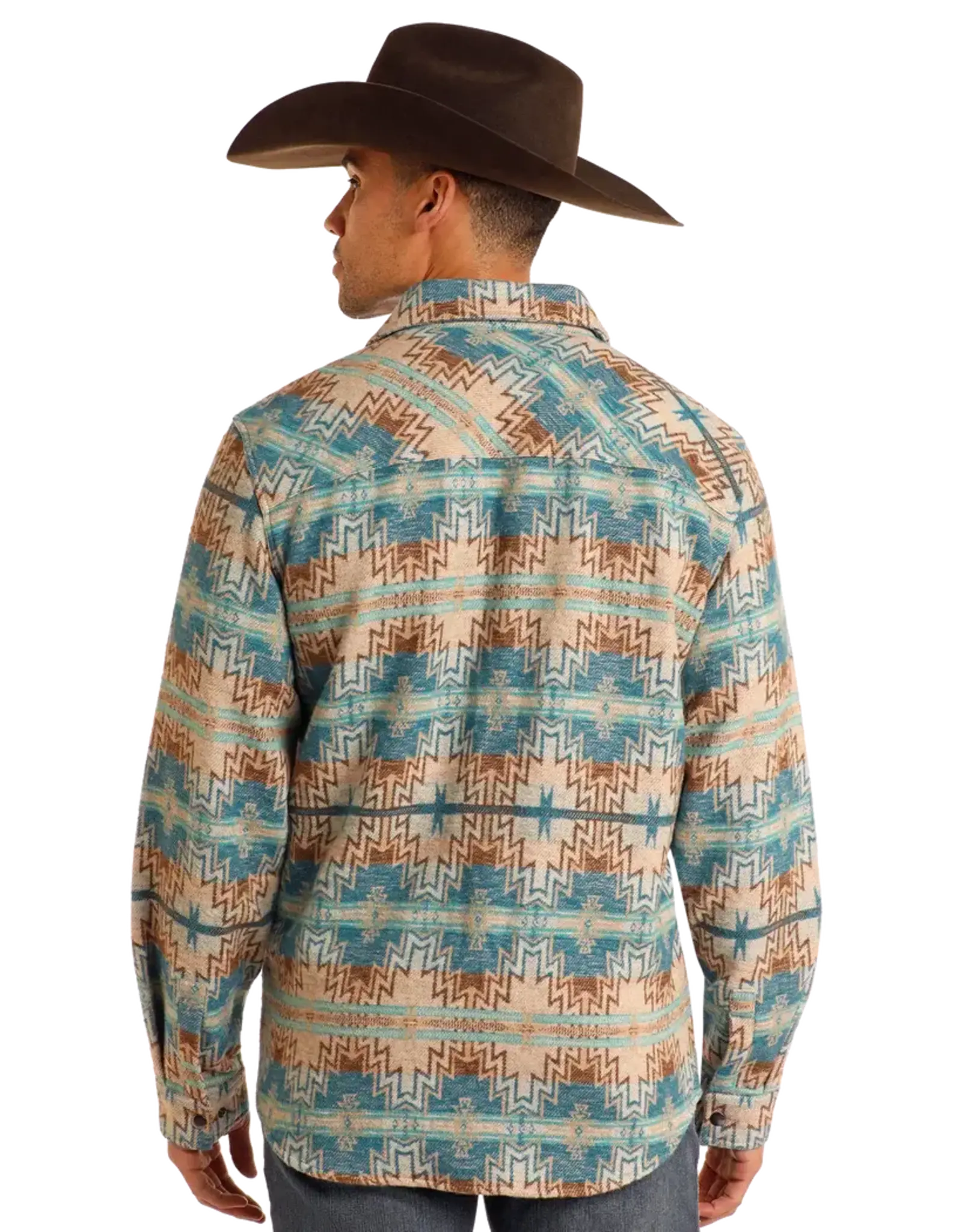 Rock & Roll Denim Turquoise Aztec Jacquard Shirt Jacket
