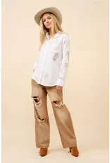 Be A Legend Pin-Up Cowgirl Embroidered White Linen Blouse