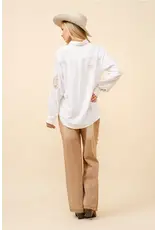 Be A Legend Pin-Up Cowgirl Embroidered White Linen Blouse