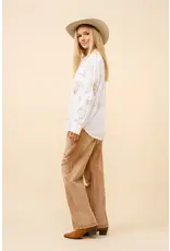 Be A Legend Pin-Up Cowgirl Embroidered White Linen Blouse