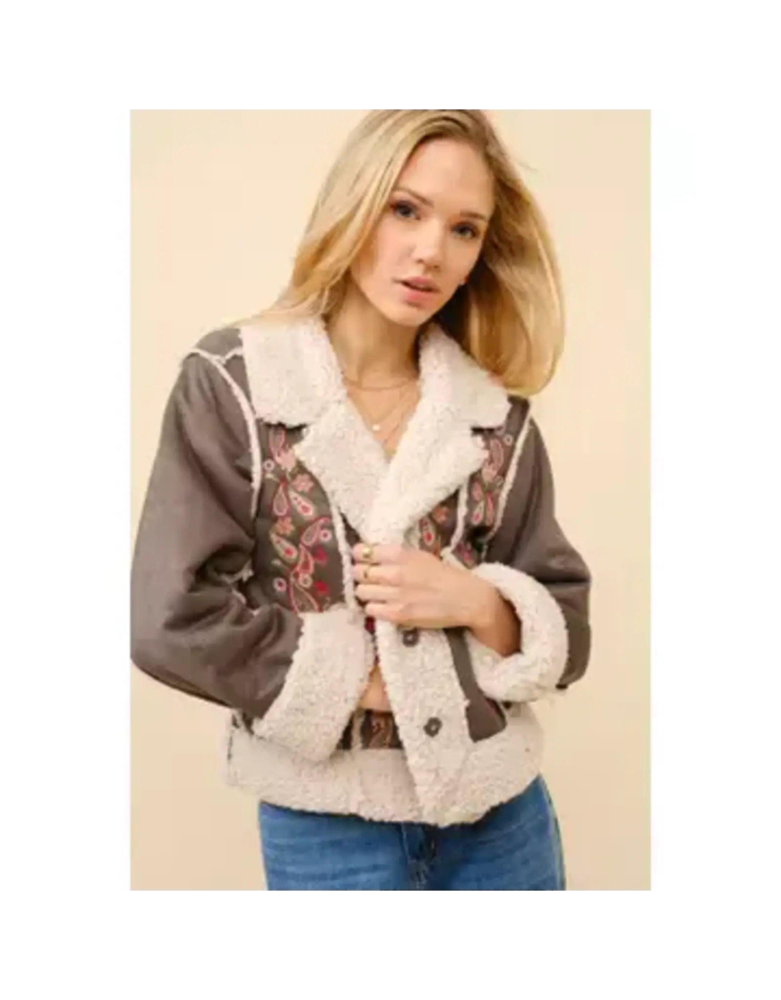 Layla Embroidered Crop Sherpa Jacket