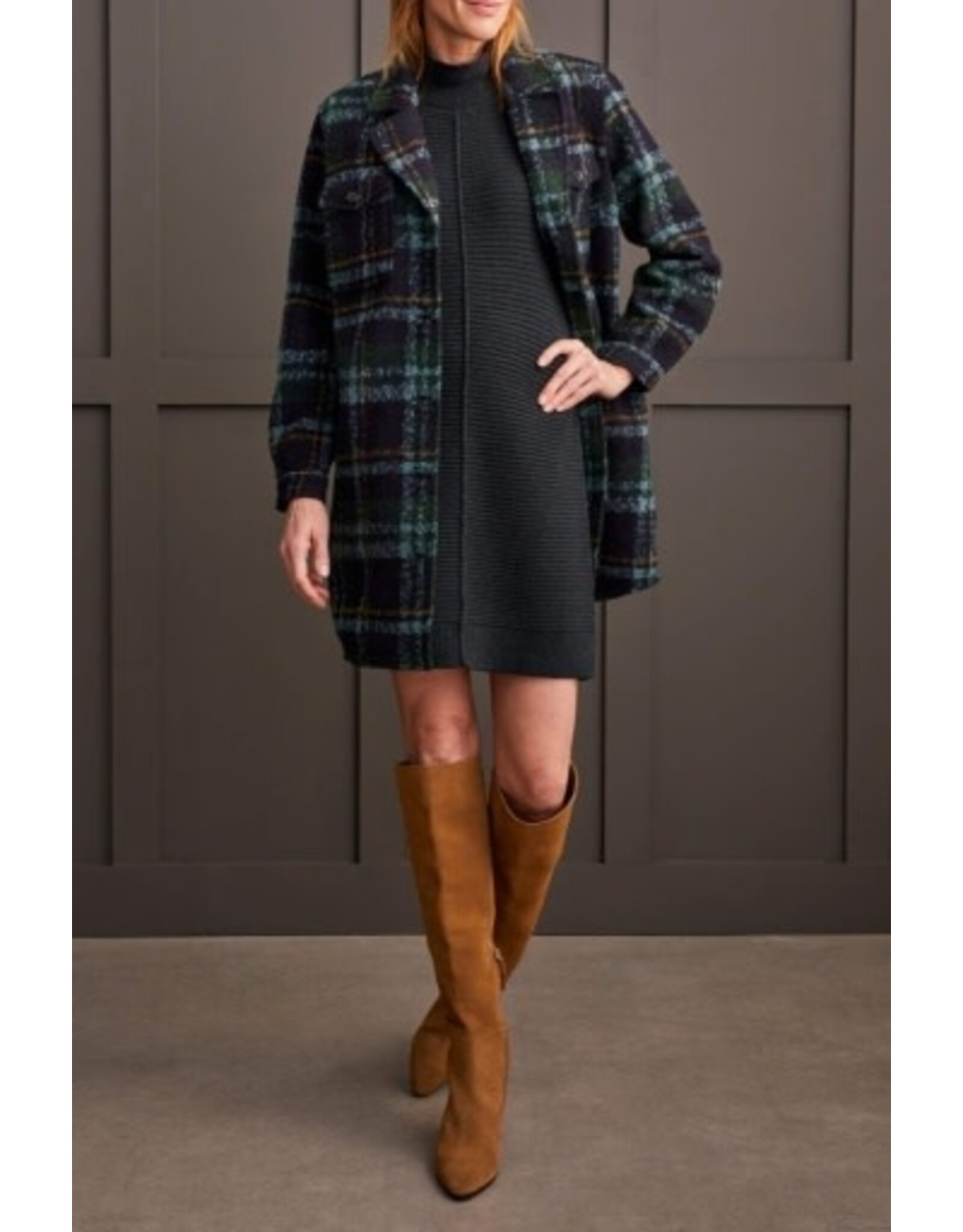 Tribal Tribal Boucle Plaid Jacket with Notch Collar