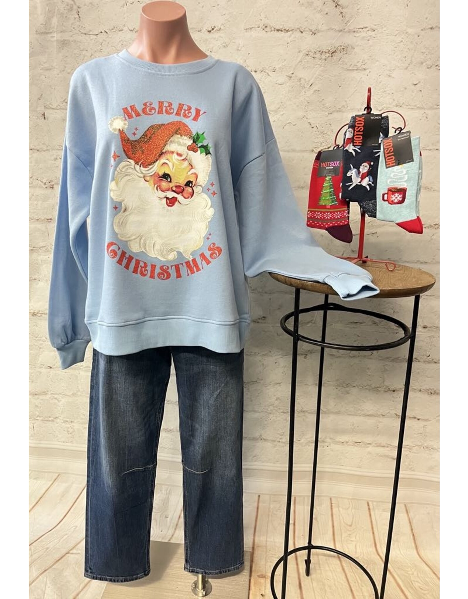 "Glitter Santa" Long Sleeve Crew Neck Fleece