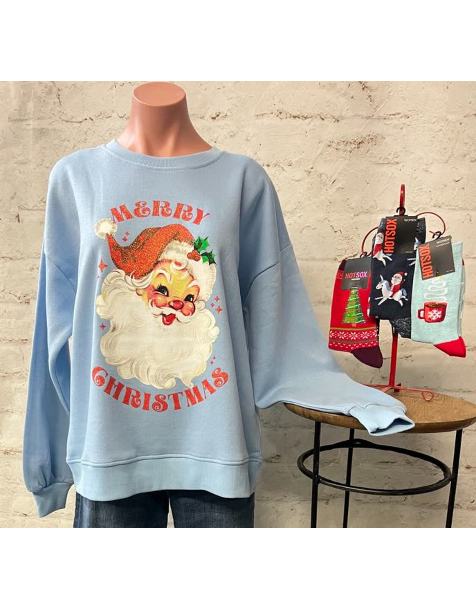 "Glitter Santa" Long Sleeve Crew Neck Fleece