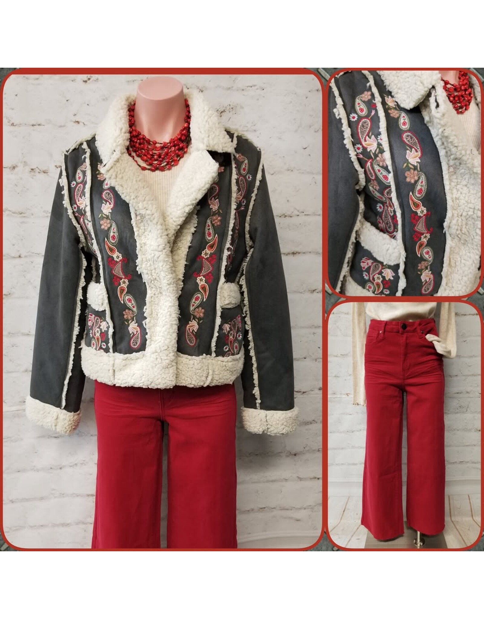 Layla Embroidered Crop Sherpa Jacket