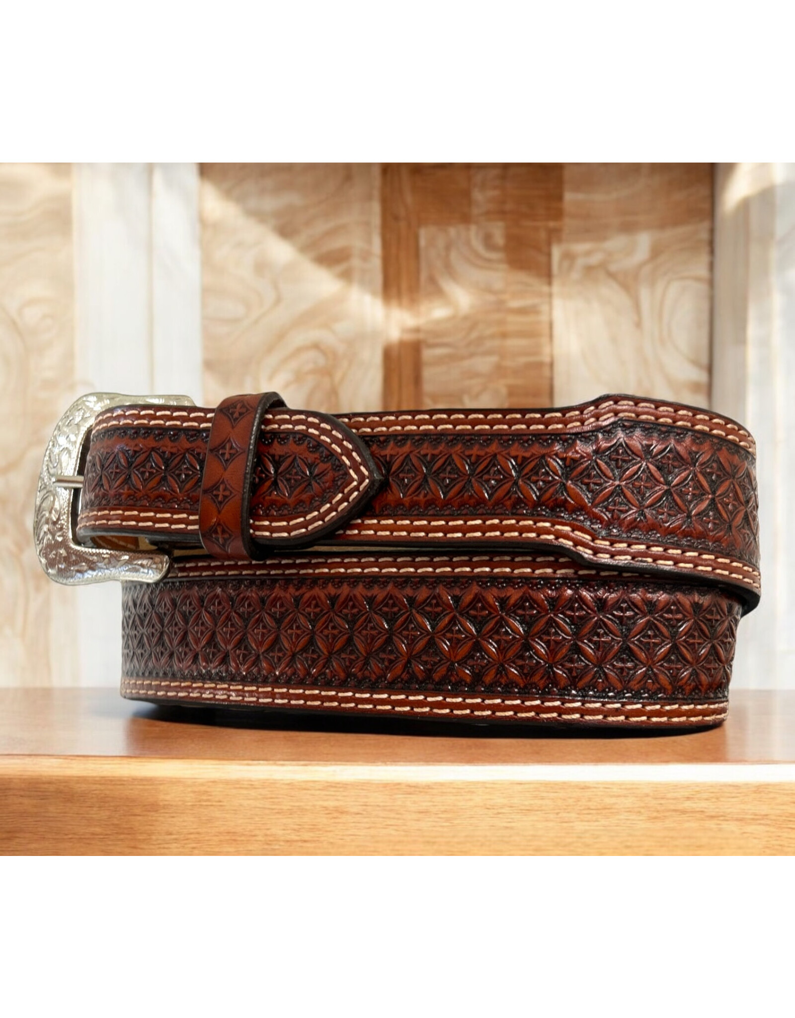 Circle SH Leather Tapered Belt  Snowflake Stamp