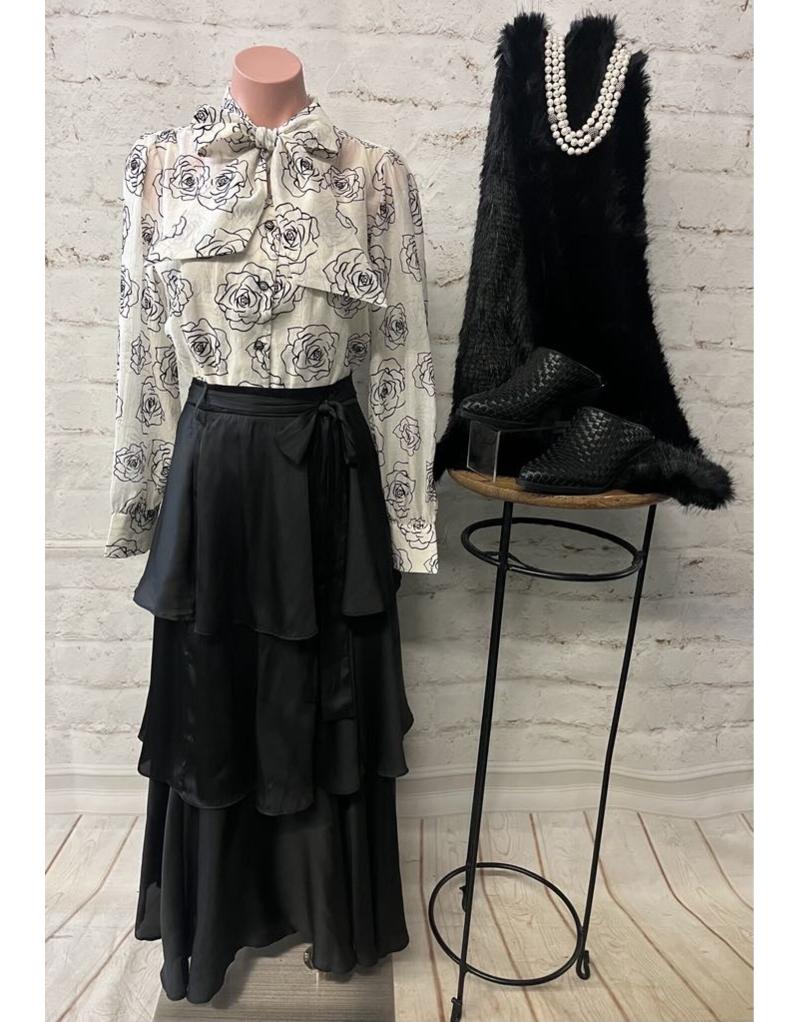 Letitia Cream and Black Rose Print Top