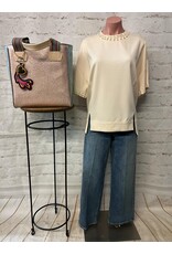 Layla Double Slit Top With Pearls