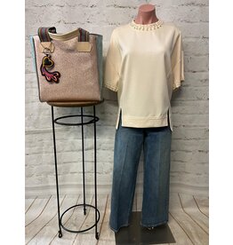 Layla Double Slit Top With Pearls