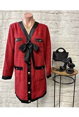 Jules Red Tweed Bow Front Dress