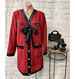Jules Red Tweed Bow Front Dress