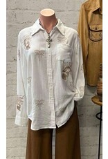 Be A Legend Pin-Up Cowgirl Embroidered White Linen Blouse