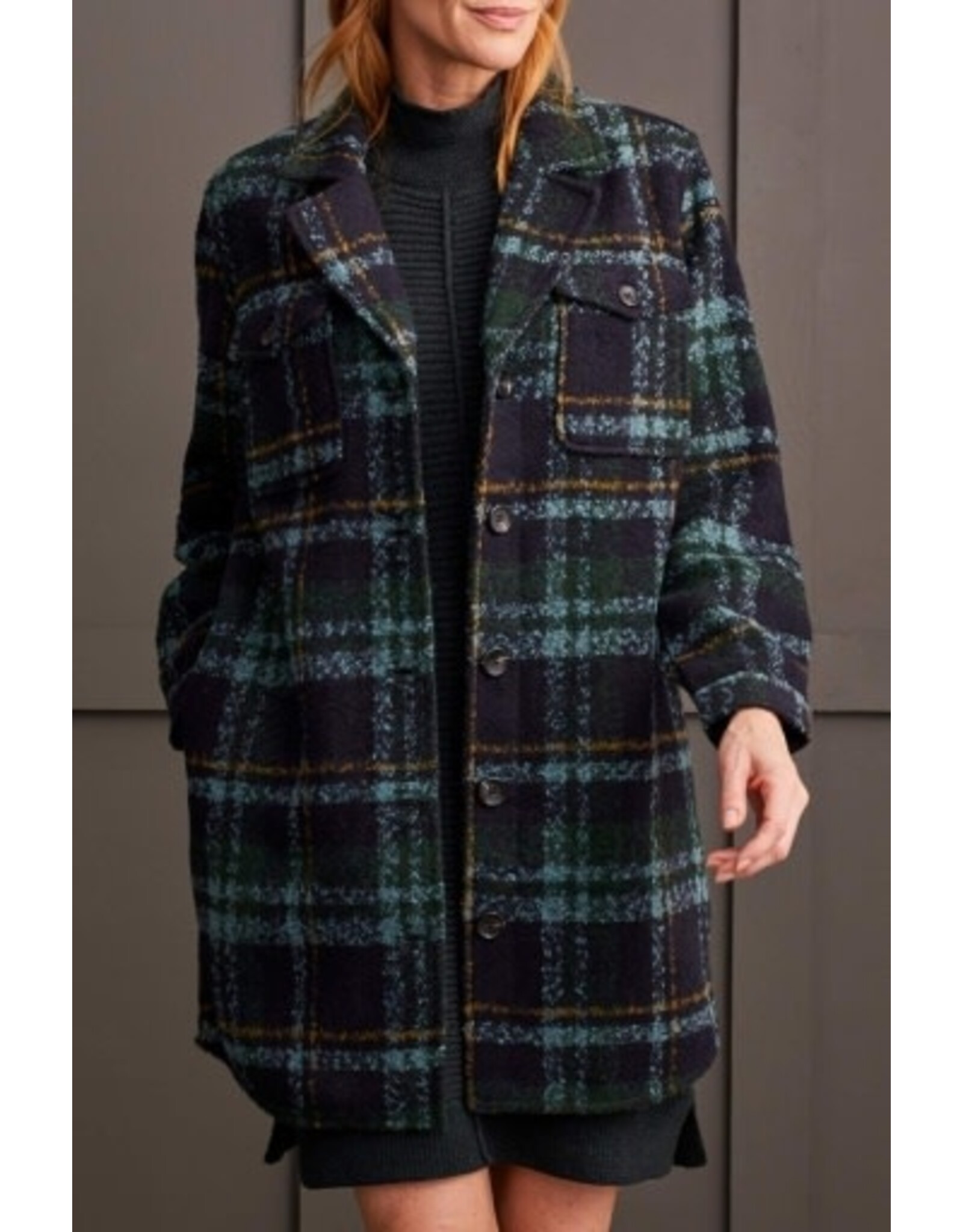 Tribal Tribal Boucle Plaid Jacket with Notch Collar