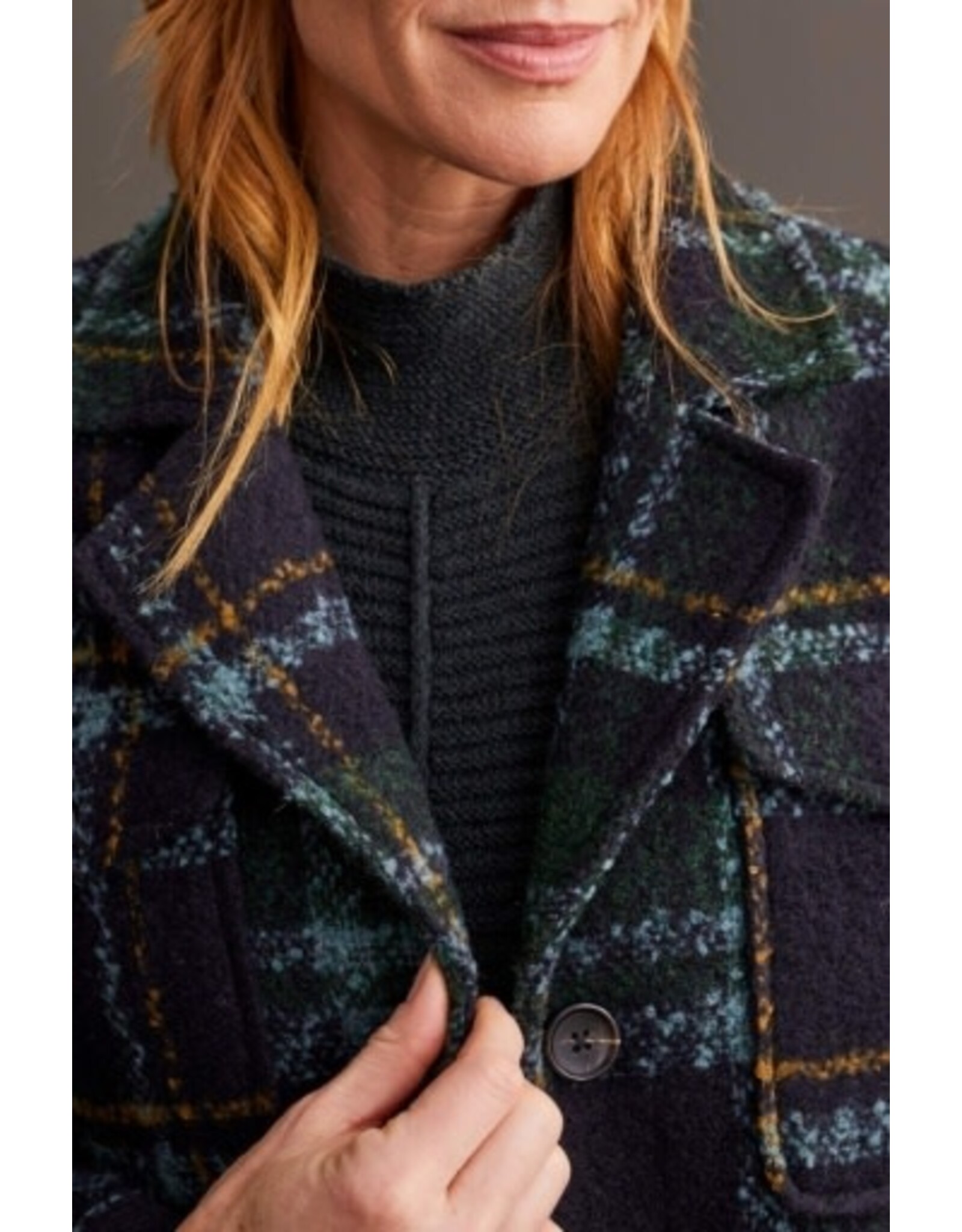 Tribal Tribal Boucle Plaid Jacket with Notch Collar