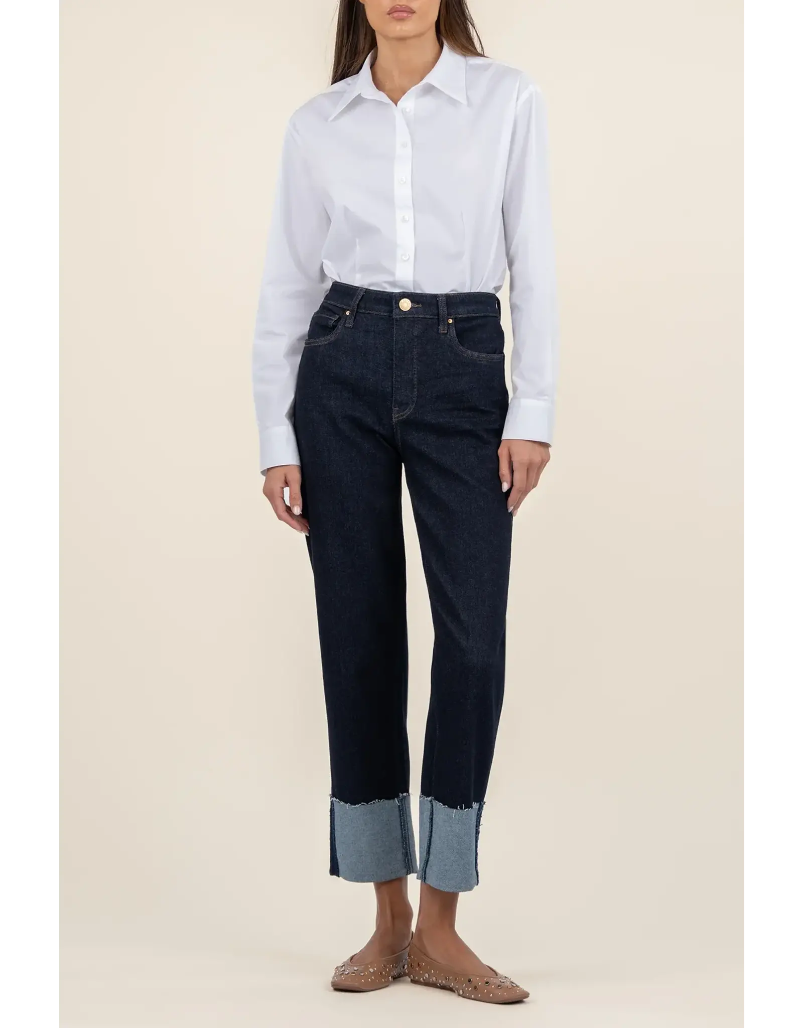 Kut from the Kloth / STS Blue KUT Fay High Rise Fab Ab Straight Leg Roll-Up Raw Hem - Kindled