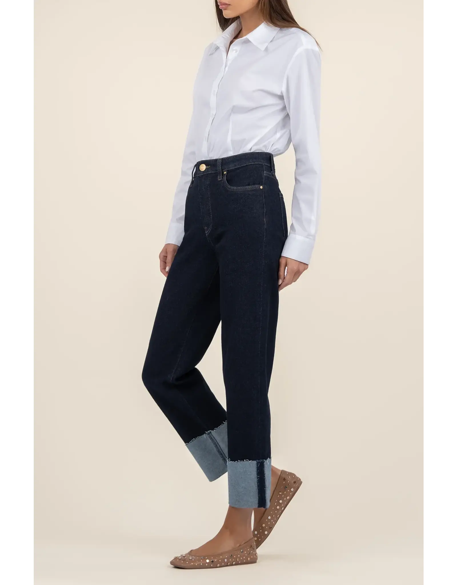 Kut from the Kloth / STS Blue KUT Fay High Rise Fab Ab Straight Leg Roll-Up Raw Hem - Kindled