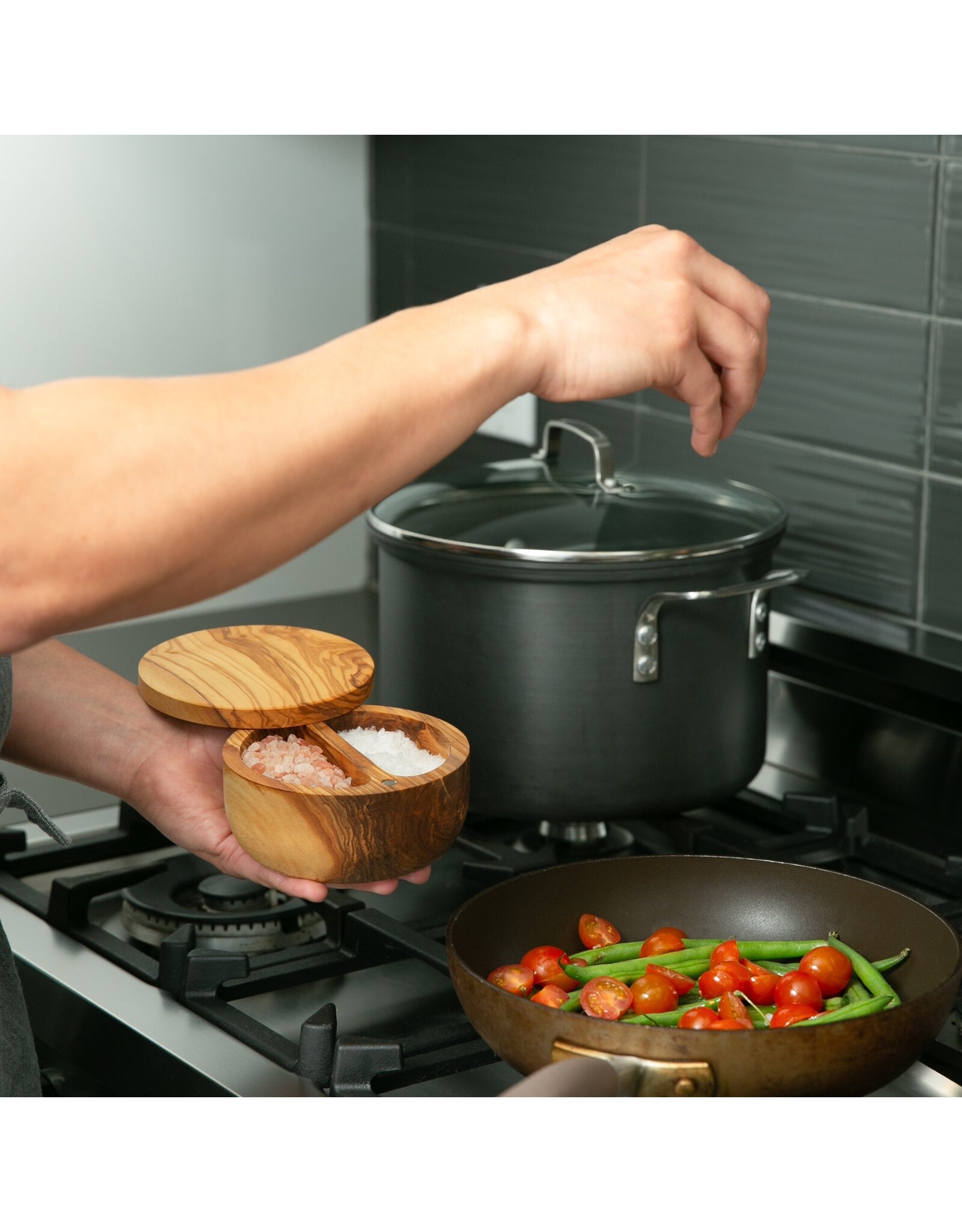 RSVP International Swivel Top Salt Box-Olive Wood