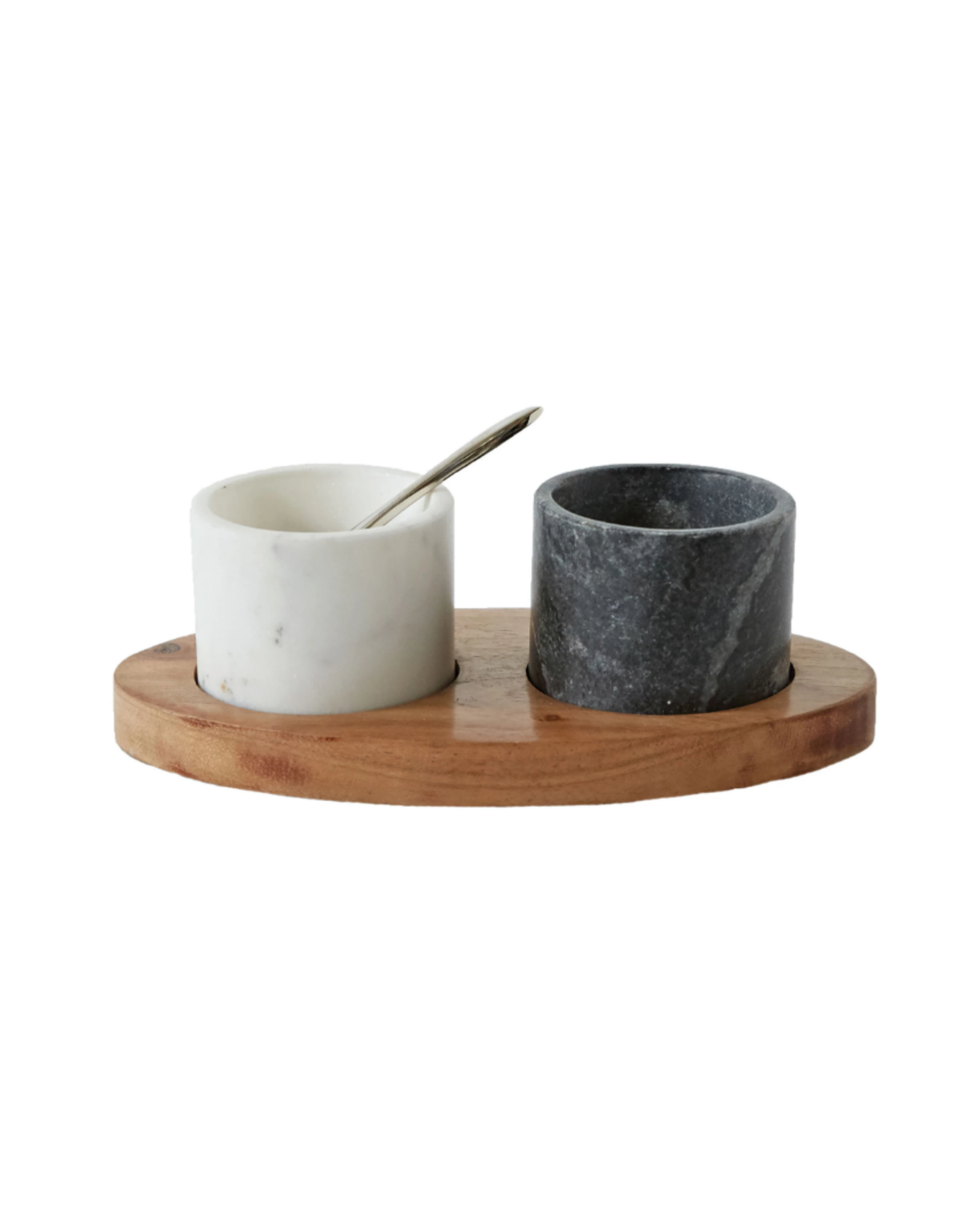 Tray with Marble Bowls and Brass Spoon