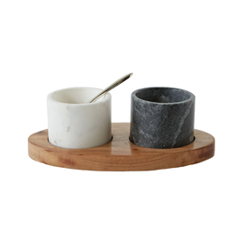 Tray with Marble Bowls and Brass Spoon