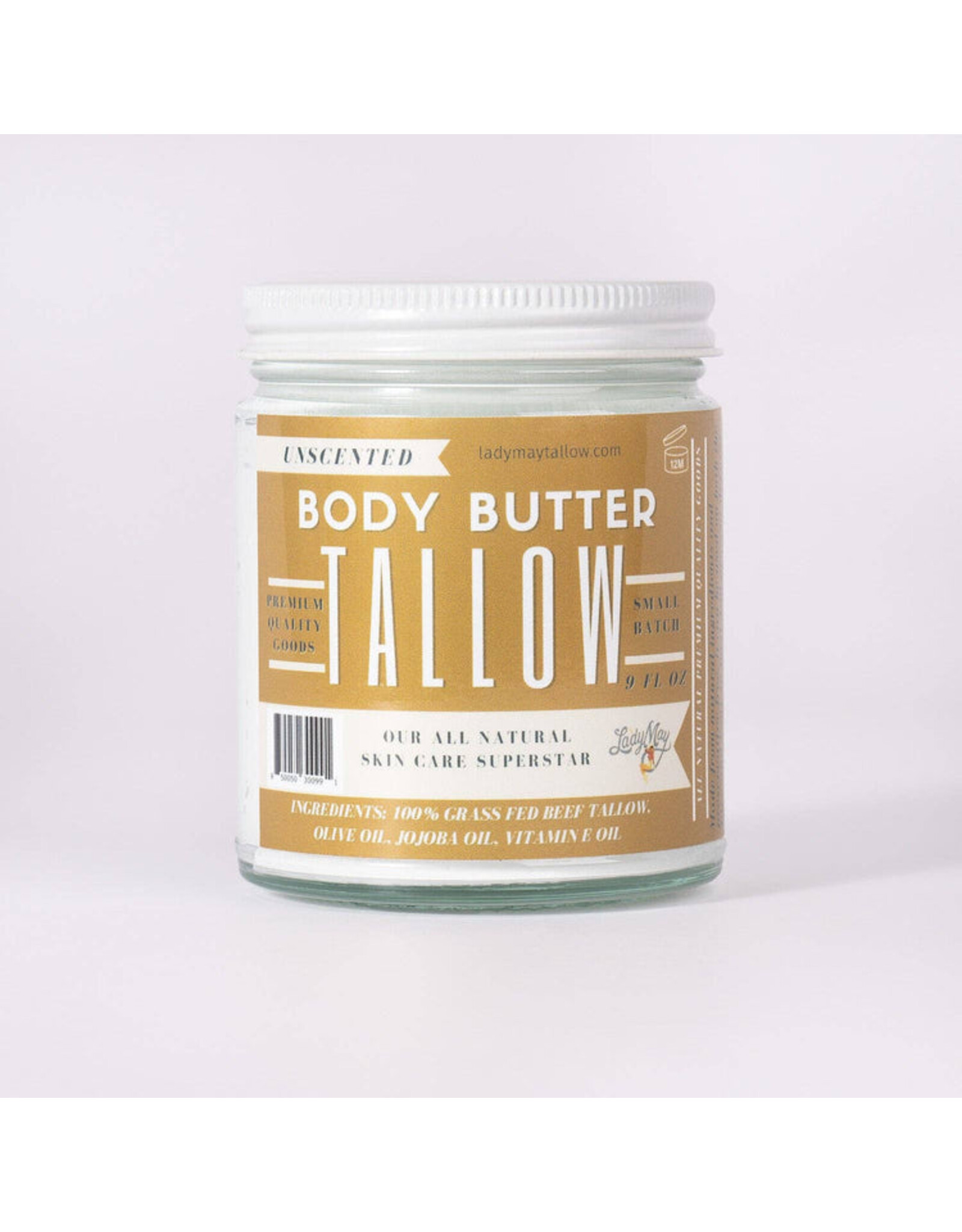 Lady May Tallow Body Butter Moisturizer Unscented 9 oz.