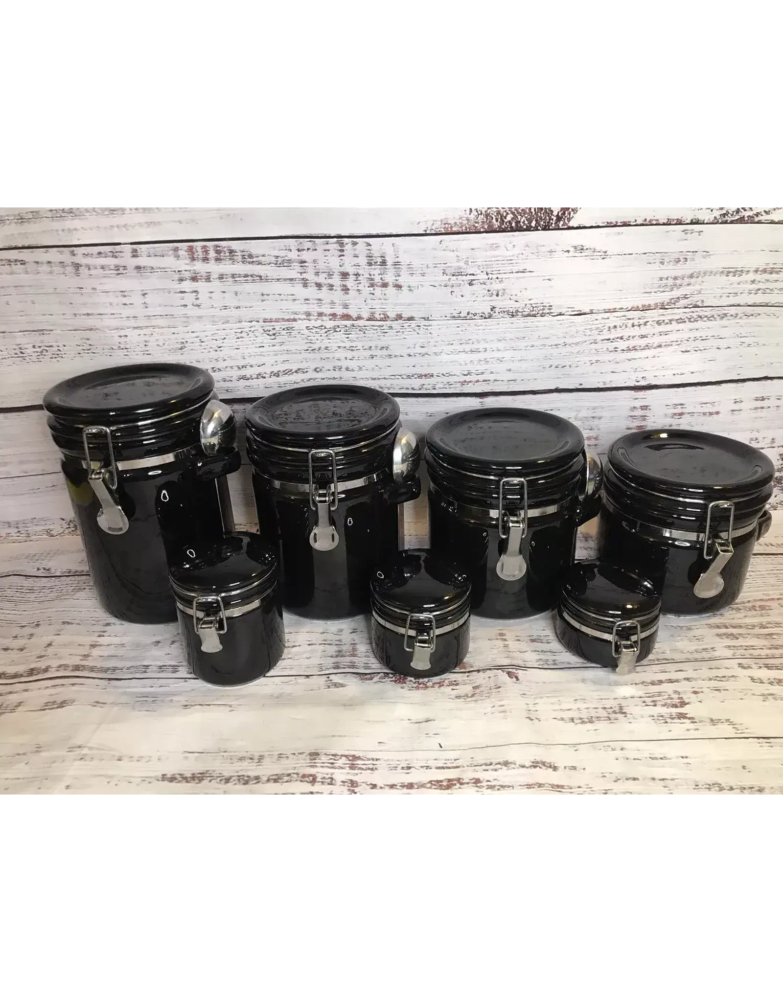 Round Canisters with S/S spoons Black