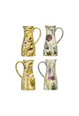 Hand-Painted Stoneware Pitcher with Debossed Florals 36oz