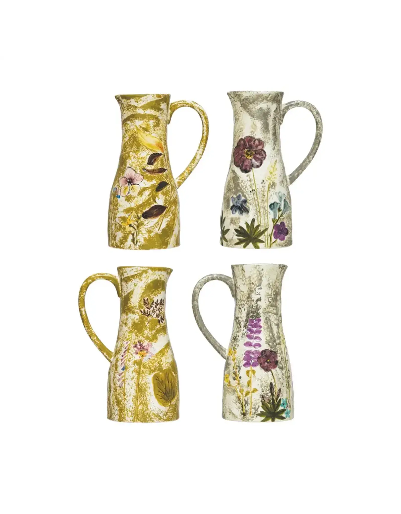 Hand-Painted Stoneware Pitcher with Debossed Florals 36oz