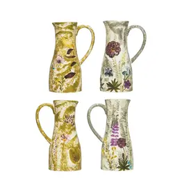 Hand-Painted Stoneware Pitcher with Debossed Florals 36oz
