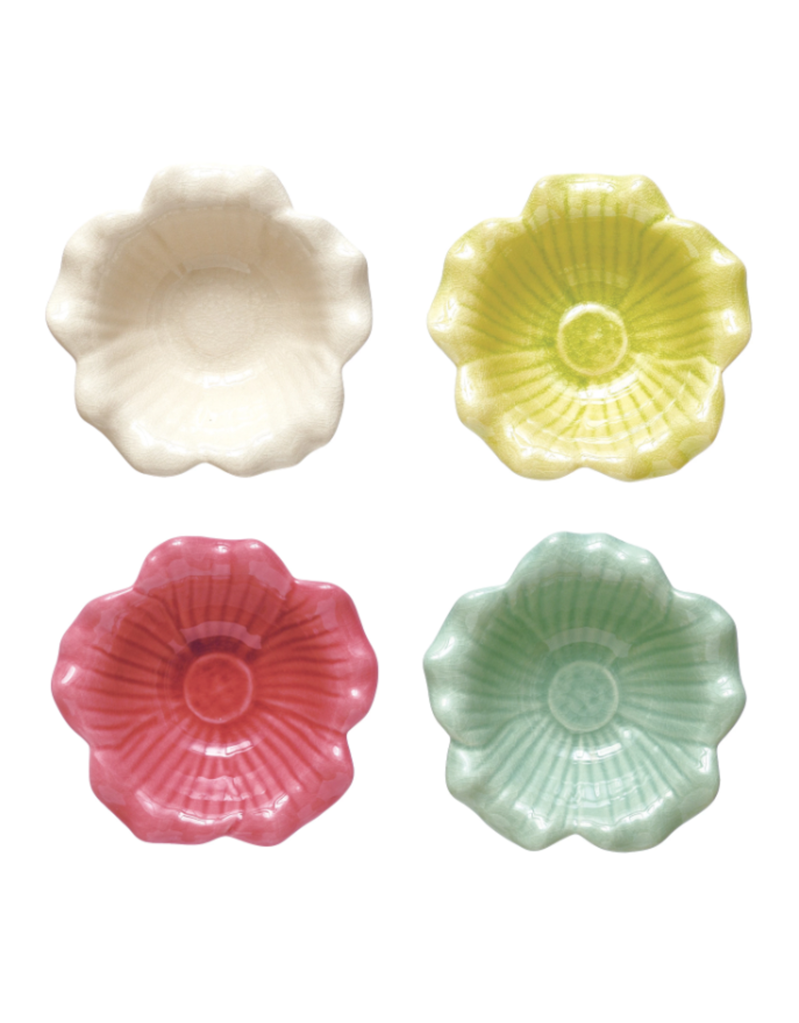 Debossed Stoneware Flower Bowl Crackle Glaze