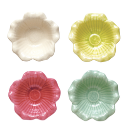 Debossed Stoneware Flower Bowl Crackle Glaze