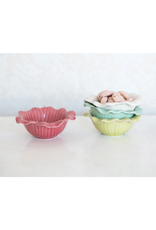Debossed Stoneware Flower Bowl Crackle Glaze