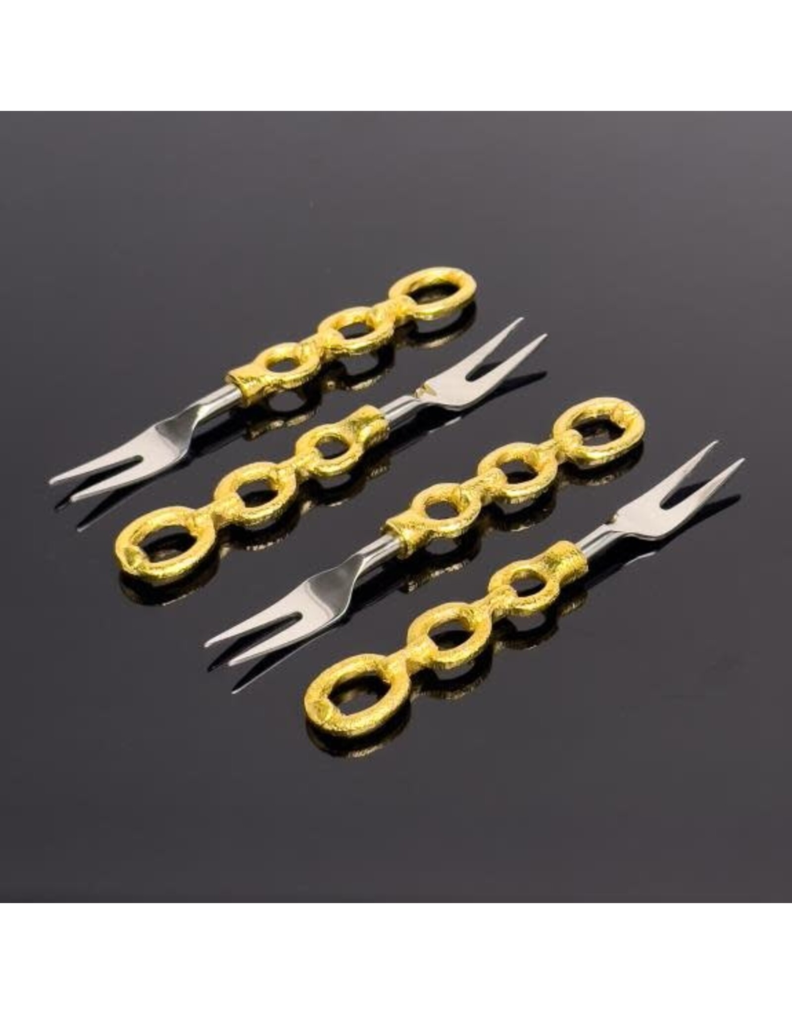 Gold Chain Handle Coctail Forks 4-Pc