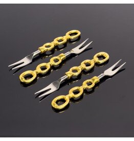 Gold Chain Handle Coctail Forks 4-Pc
