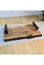 Wood Live Edge Tray with Cast Iron Handles  16x10x3"