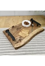 Wood Live Edge Tray with Cast Iron Handles  16x10x3"