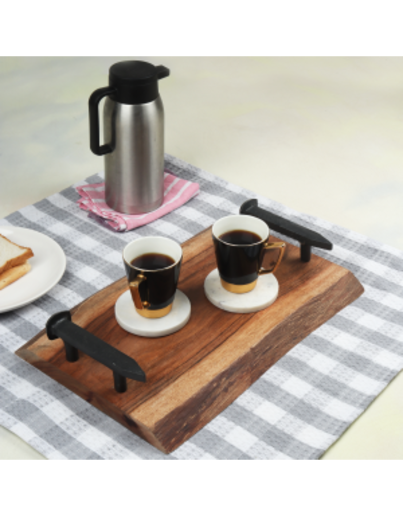 Wood Live Edge Tray with Cast Iron Handles  16x10x3"